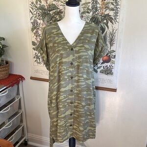 Caslon Olive Camo Button-Front Midi Dress XL